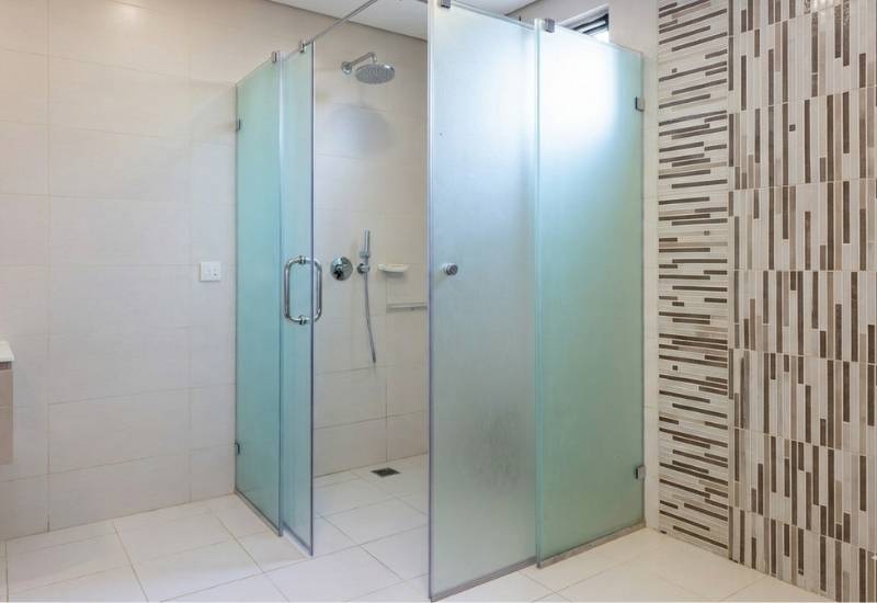 modern bathroom shower glass partition setup